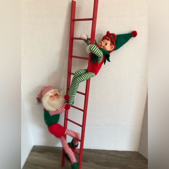 Vtg Santa and Elf Climbing Ladder Decor - Picture 1 of 15
